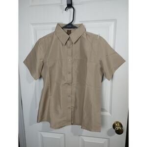 Harriton Woman S Collared Button Key West Brown Short Sleeve Shirt